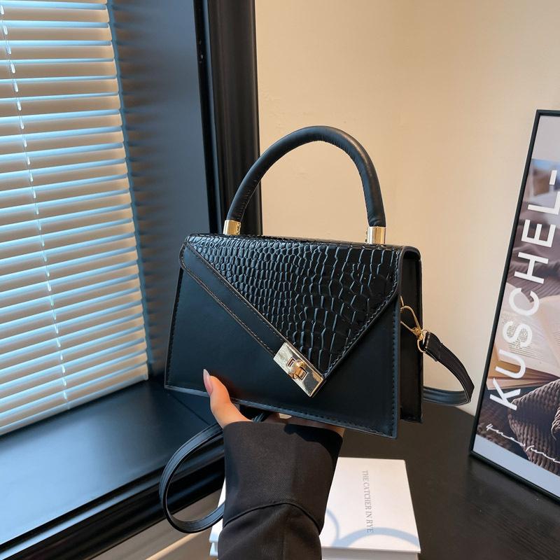 Korean Style Faux Leather Patchwork Bag for Women Stone Texture Square Shoulder Purse Casual Commuter Handbag CLE