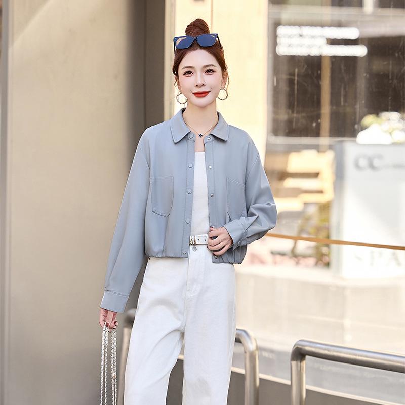 2025 Spring Women's Solid Color Loose Lapel PU Leather Jacket