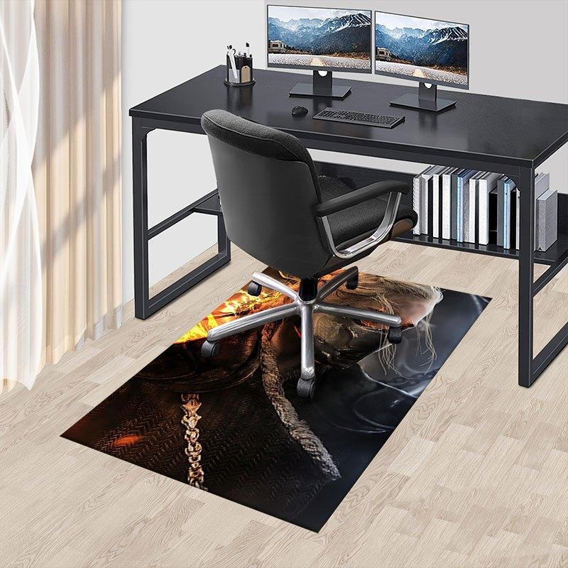 1pc Fire and Blood Office Carpet Chair Mats, Home Decor Mat Fantasy Theme Mat Durable Mat, Dragon Decor,Suitable for fantasy theme lovers