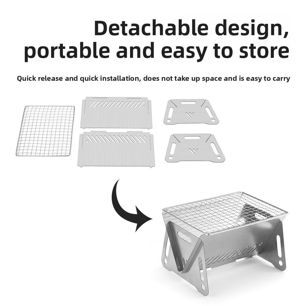 Portable Stainless Steel Folding Charcoal Stove Mini BBQ Grill for Outdoor Picnic & Camping Foldable Cooking Equipment