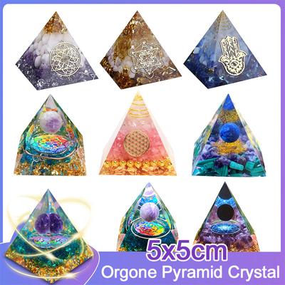 Energy Generator Orgone Pyramid Amethyst Peridot Healing Natural Crystal Reiki Chakra Generator Orgonite Pyramid Meditation Tool