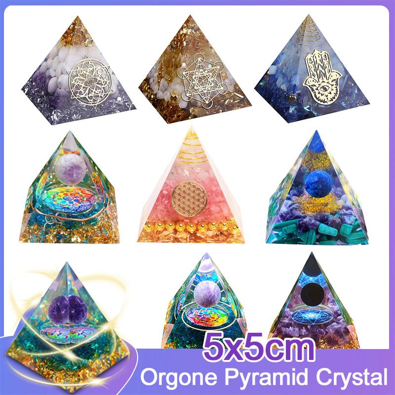 Energy Generator Orgone Pyramid Amethyst Peridot Healing Natural Crystal Reiki Chakra Generator Orgonite Pyramid Meditation Tool