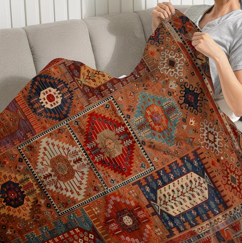 Bohemian Geometrický Potisk Flanelová Deka Měkká Teplá Celoroční Přehoz na Kempování Cestování Kancelář Domácí Dekorace Živé Smíšené Barvy
