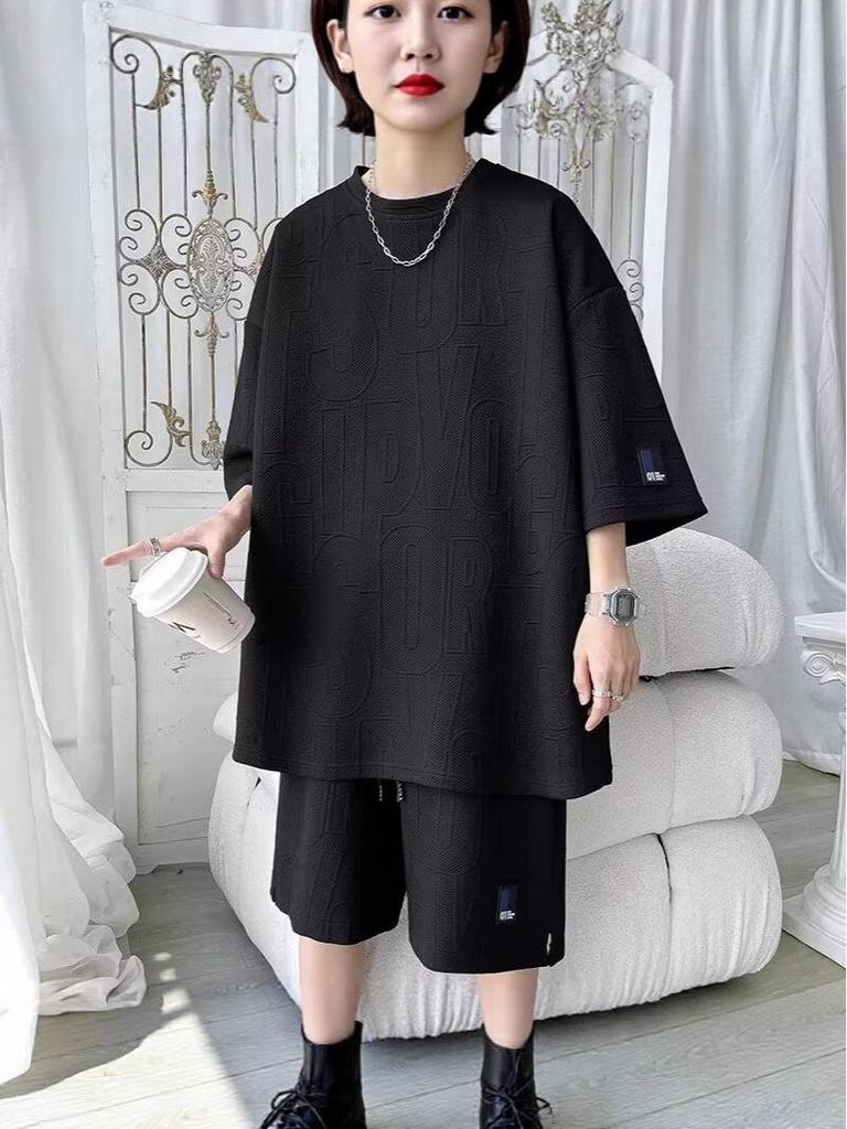 Men's Plus Size Loose Summer Casual Outfit Set - Short Sleeve & Shorts