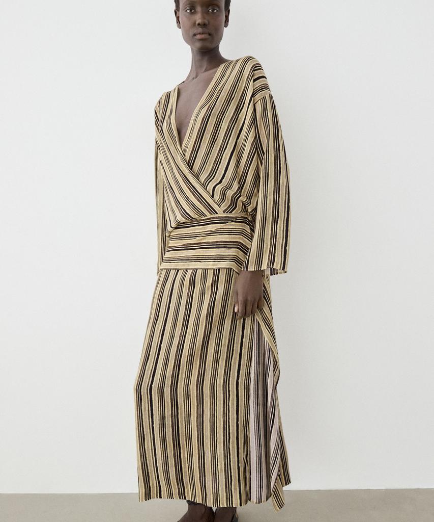 Masimodutti Striped Belt Detail Midi Dress