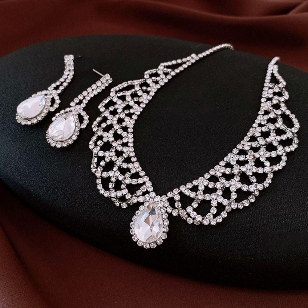 Crystal Rhinestone Jewelry Set Shining Crystal Necklace Set Necklace Earrings Set  Banquet