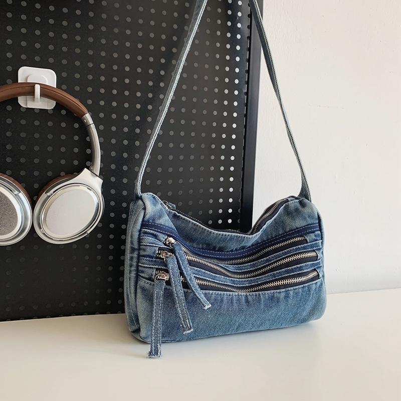 

Джинсова жіноча міська проста модна ретро маленька квадратна сумка через плече світло-синій колір