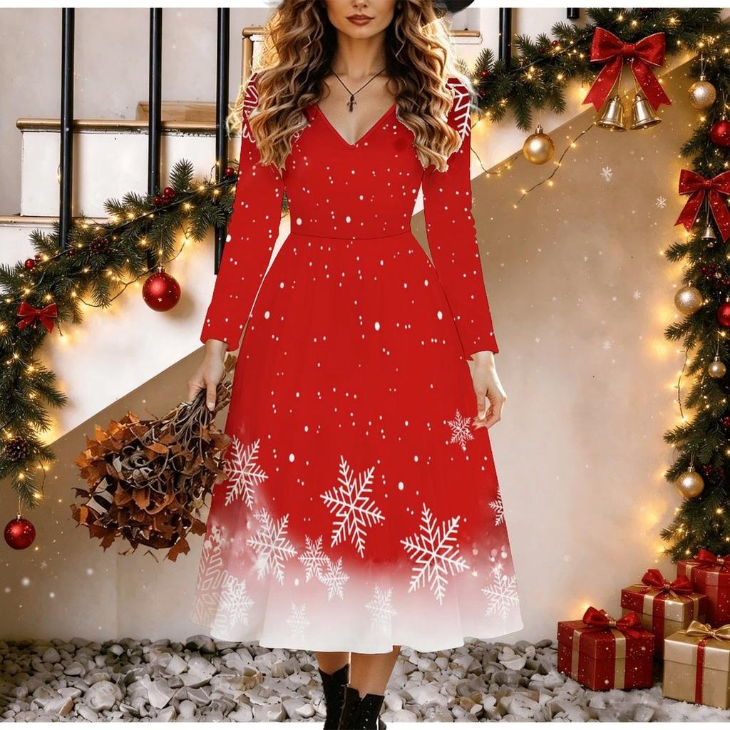 Halloween Women's Pumpkin Print Midi Dress A Line Dress Vacation Casual Daily Regular Fit  Long Sleeve V Neck Black  Spring Fall