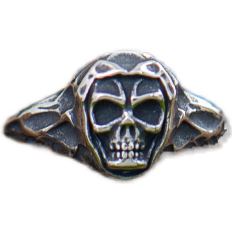 Yintai Fei Retro Thai Silver "Undead" Skull Ring - Dark Demon Series, Men's Black Magic Open Seal Trendy Ring.