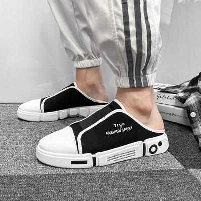Pantoufles pour hommes Chaussures Baotou Toile demi-remorque 2024 Été nouvelles chaussures de skate Petites chaussures blanches Pantoufles à pédale