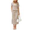 2026 Summer New Women's Fashion Casual Turn-down Collar T-shirt and Slit Skirt Set