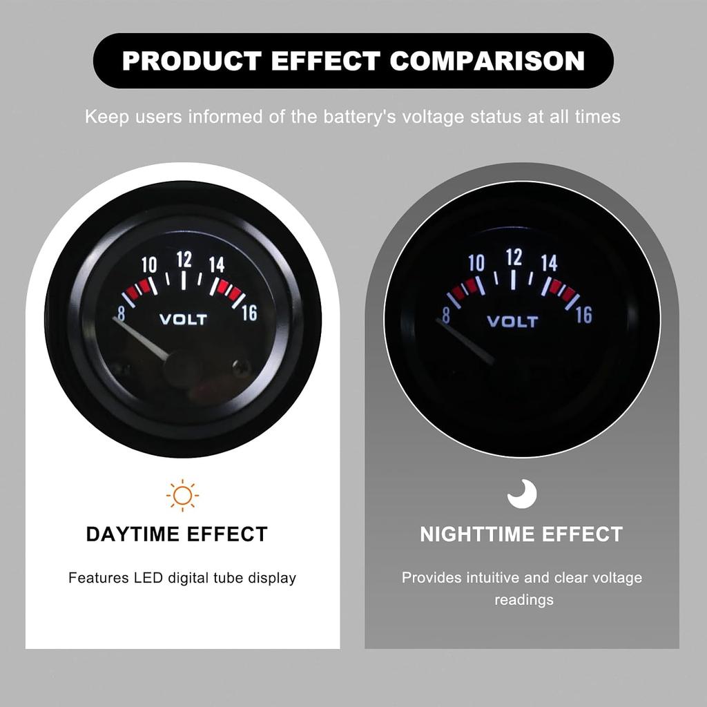 2" 52MM Car Voltage Gauge, DC 12V 8-16V Pointer Voltmeter with Backlight, Universal LED Light Voltage Meter Digital Volt Gauge for Trucks SUVs RVs,