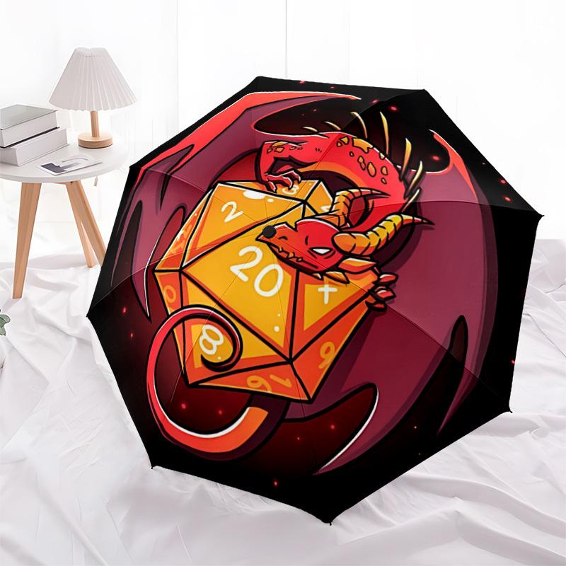 1pc Dragon Dice Automatic Folding Umbrella Compact Lightweight Travel Umbrella with 8-Rib Sturdy Frame, Windproof & Self094