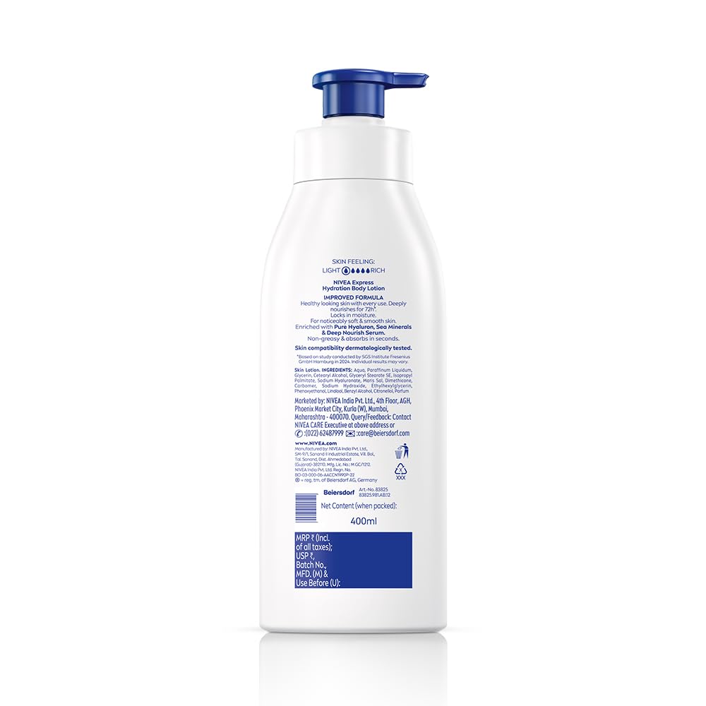 Nivea Express Hydration Body Lotion For Men Women 400ml Fast Absorbing Moisturizer Dry Skin Care Lightweight Non Greasy
