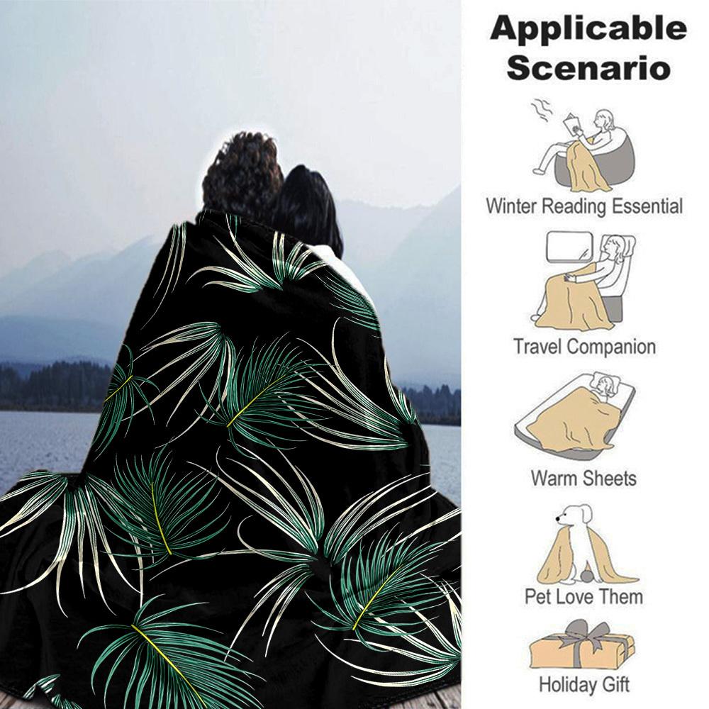 1pc Palm Leaves Pattern Blanket Lightweight Flannel Throw for Sofa Bed Travel Camping Livingroom Office Couch Chair