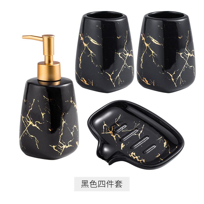 Luxury Dark Green Ceramic Bathroom Four-piece Set Soap Dish Gargle Cup Lotion Bottle Bathroom Accessories Porcelain Holder Decor