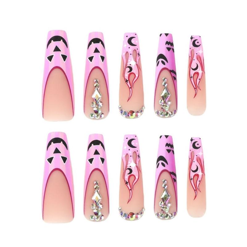 1 Sheet Coffin Press on Nails French Fake Nails Tips Full Cover Acrylic Nails Glossy Horrible Halloween False Nails