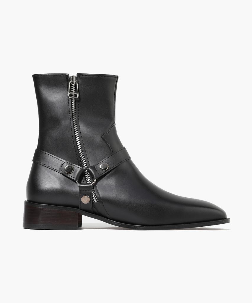 Firenze Atelier Minimal Square Line Velcro Line Ankle Boots 9500 [Black Fg]