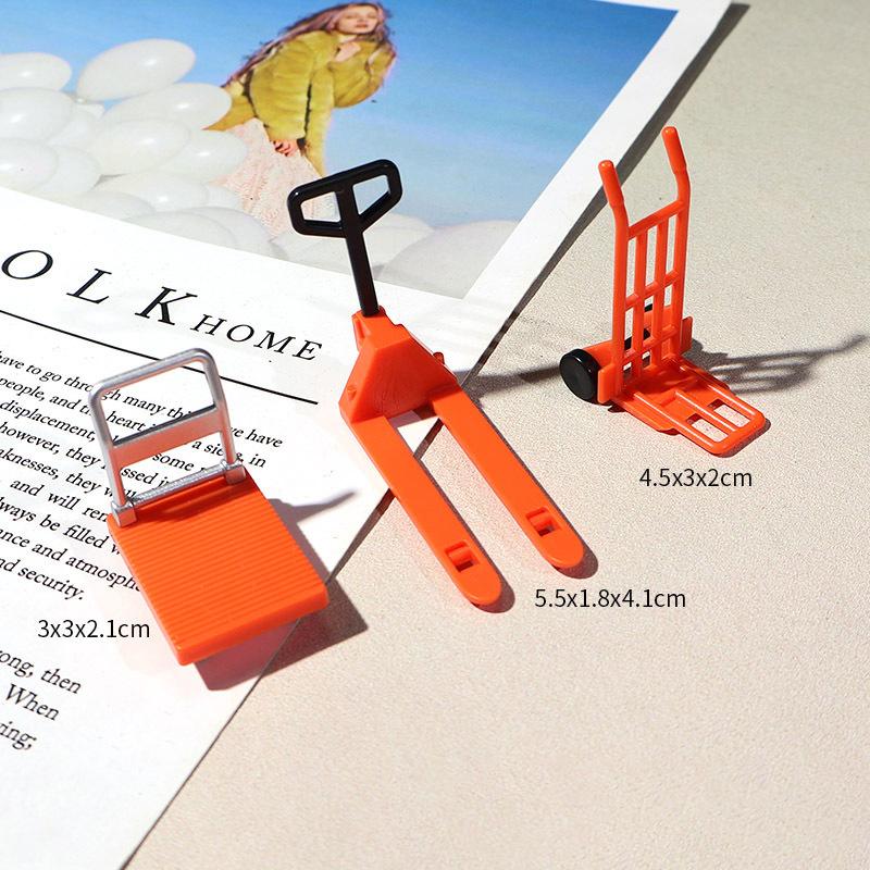 1 Set Dollhouse Simulation Fire Hydrant Handling Tool Miniature Hand Trolley Forklift Mini Platform Cart Toy Construction Props