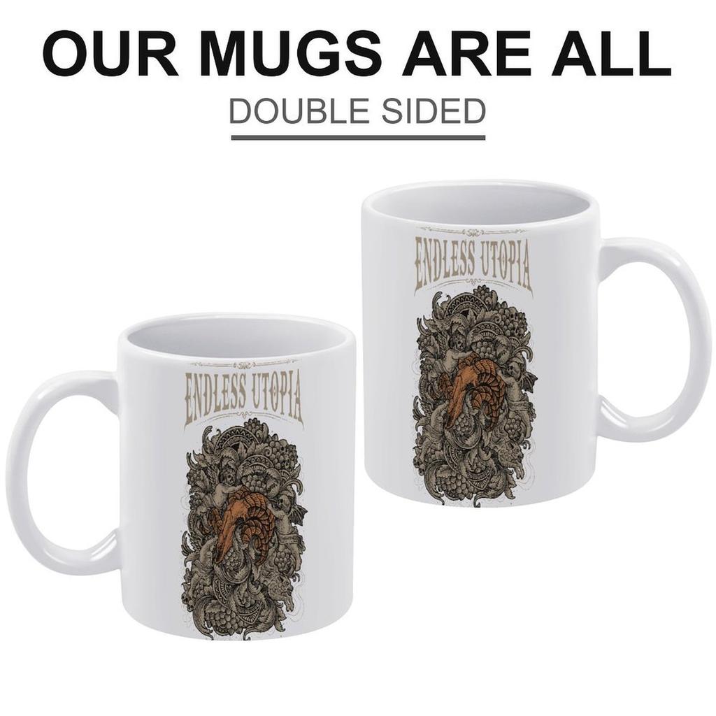 11oz White Coffee Mug with Smooth Printed Surface on Both Sides, Durable Ceramic Feel for Office Desk and Home Drink Breaks