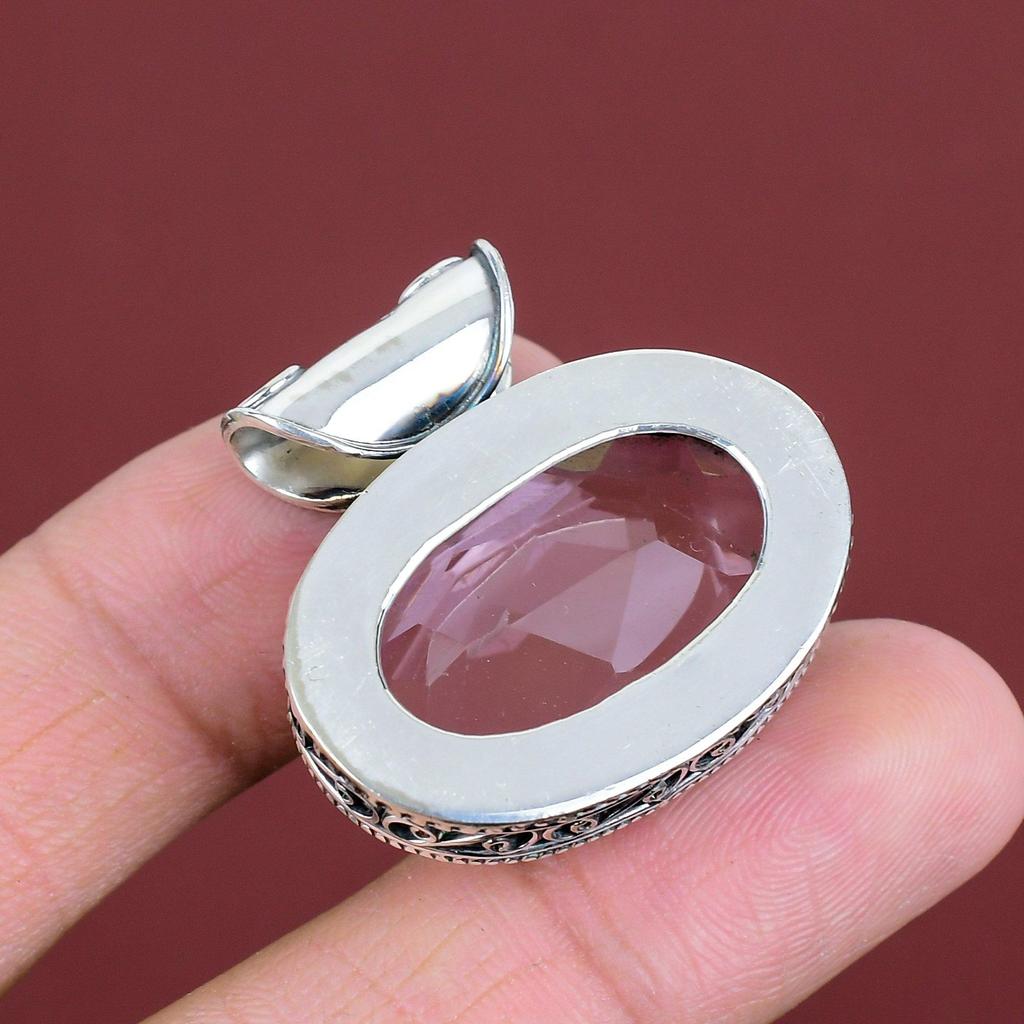 Faceted Pink Kunzite Pendant Vintage Gemstone Pendant 925 Sterling Silver Pendant Handmade Pendant Very Pretty Silver Jewelry Gifts For Wife