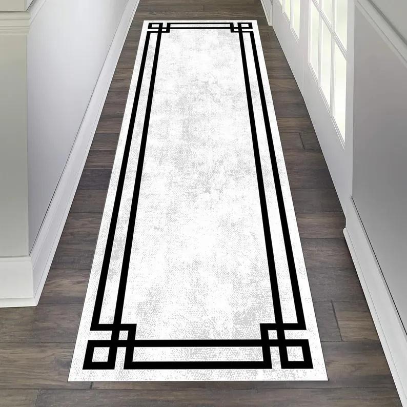 Marble Patterned Border Runner Rug Nordic Style High-end Feel Entrance Hallway Non Slip Pad Bedside Sofa Carpet Home Decoration