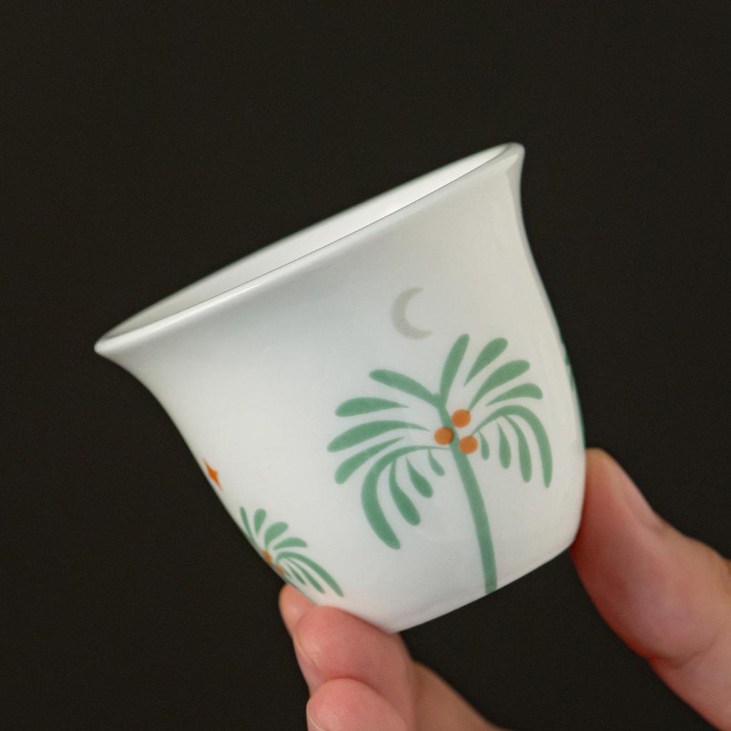 Set von 6 Arabischen Keramik-Kaffeetassen (70ml) - Mini Kava Design in Grün und Grau