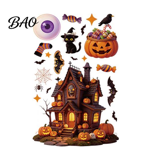 Spooky Theme Party Supplies Halloween Static Window Clings, Glass Stickers with Ghost Cat Bat Shop Displays Patterns, Reusable Holiday Decals