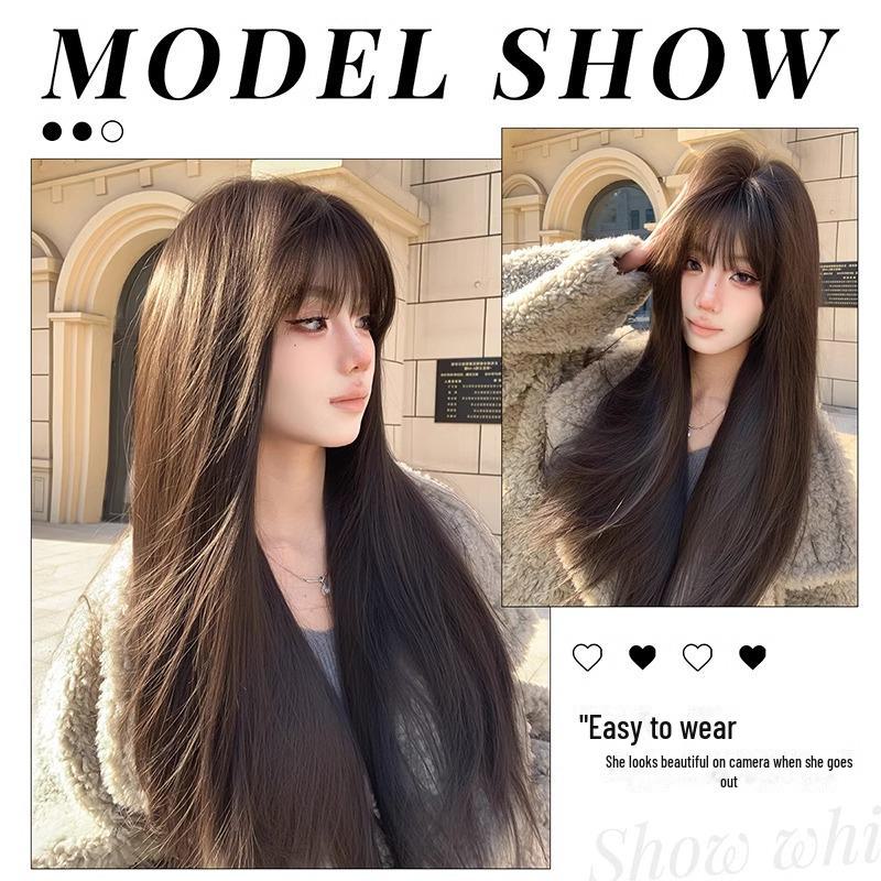Kawakami Tomie Women's Wig with Natural Bangs - Long, Straight, Sweet, and Youthful Look