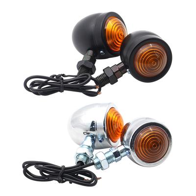 2Pcs 12V Retro Metal Blinkers Amber Lens Retro Motorbike Indicator Blinker Lights Retro Motorcycle Turn Signals for Harley Racer