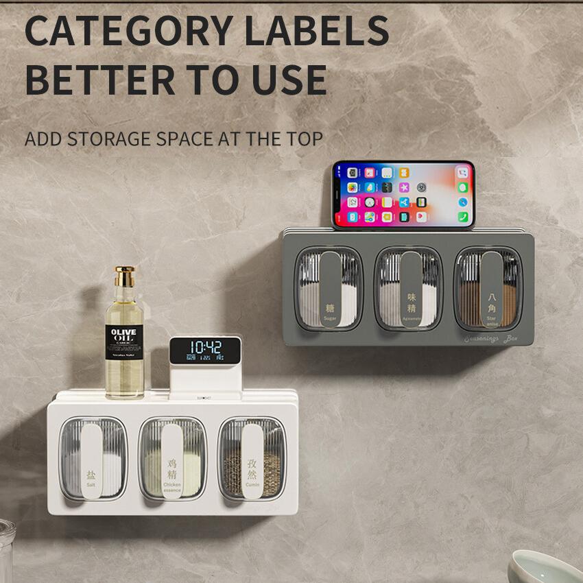 Kitchen Spice Rack Organizer Sugar Salt Shaker Seasoning Container Jar Kitchen Storage Spice Box 3-Grid Household Condiment Case