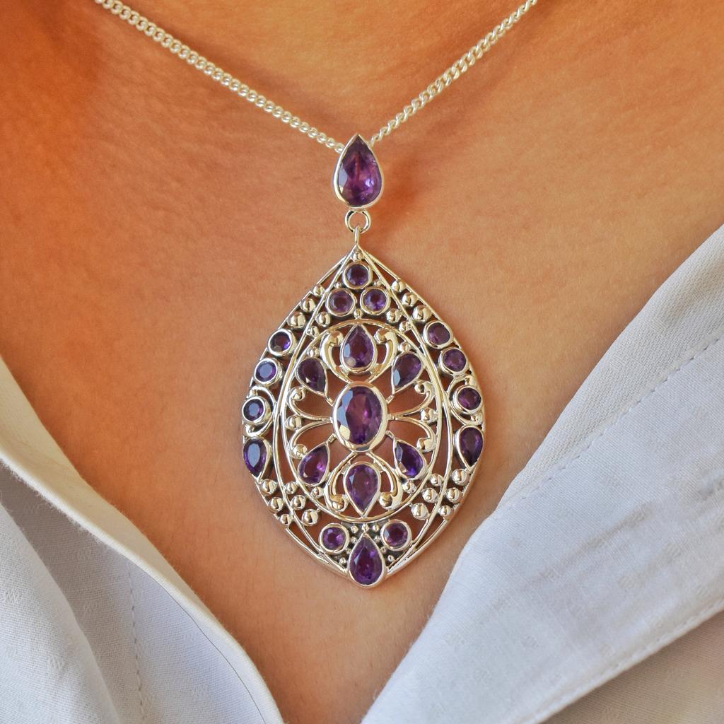 Antique Garnet Pendant: Large Sterling Silver Multi-Stone Design