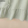 VONDA Women Casual Loose Turn Down Collar Long Sleeve Striped Ruffled Shirt Dress