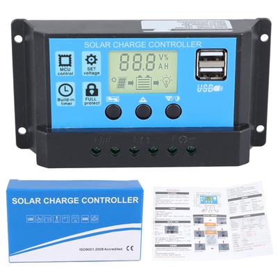 Solar Charge Controller 12V 24V 30A PWM Discharge Regulator LCD Display Dual USB Output