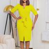 Autumn 2024 V-neck Elegant Pencil Skirt Dress for Women