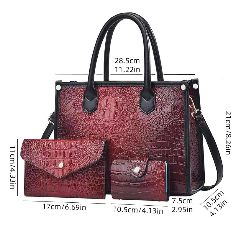 2025 New Crocodile Texture Women's Shoulder Bag 3-Piece Set Crossbody Bag & Handheld Bag & Shoulder Bag Versatile Minimalist Coin Purse