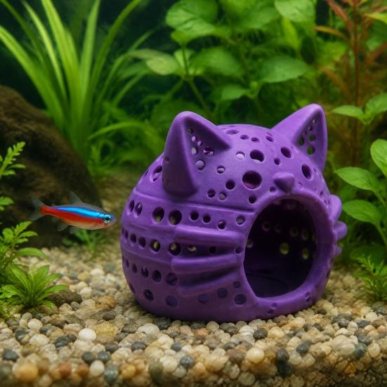 Betta Fish Accessories Aquarium Shrimp Cave, Cat Head Hideout with Suction Tank Cave for Small Cup, Decorative Tanks Decoration Shelter