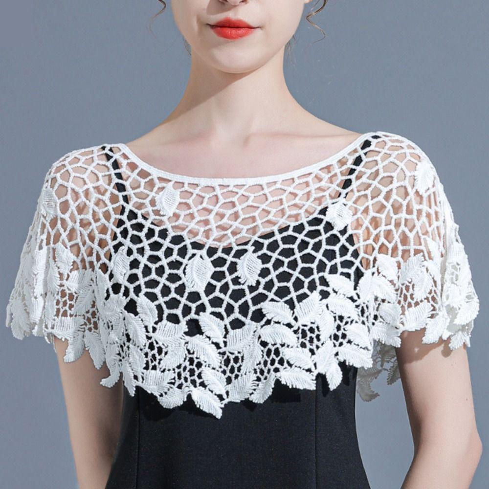 Cape Hollow Out Crochet Shawl White Knitted Scarves Retro Blouse Shoulders Fake Collar  Spring