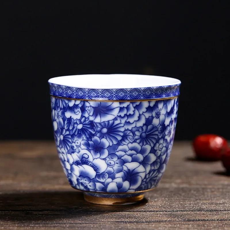 Mavi ve Beyaz Porselen Çay Fincanı El Boyaması Seramik Çay Kasesi Çin El Yapımı Çay Fincanı Çay Seti Aksesuarları Seyahat Usta Fincan