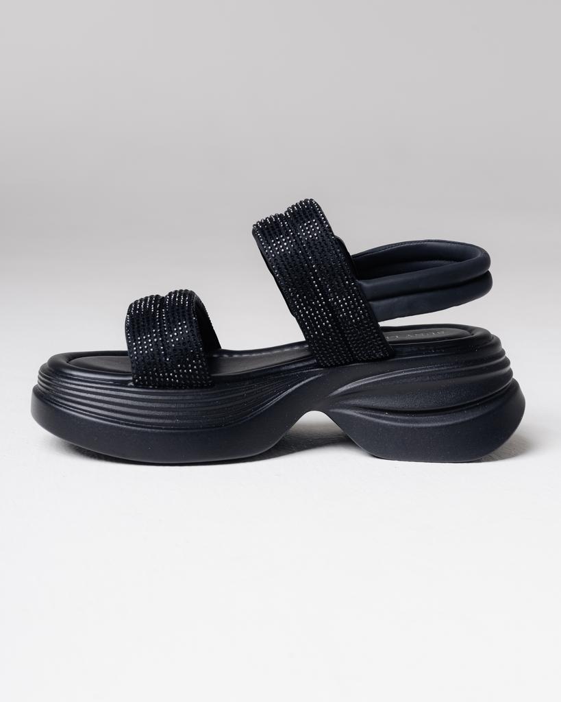 SUNY LIANA 1511 36 Black Leather Textile Sandals with Rhinestones
