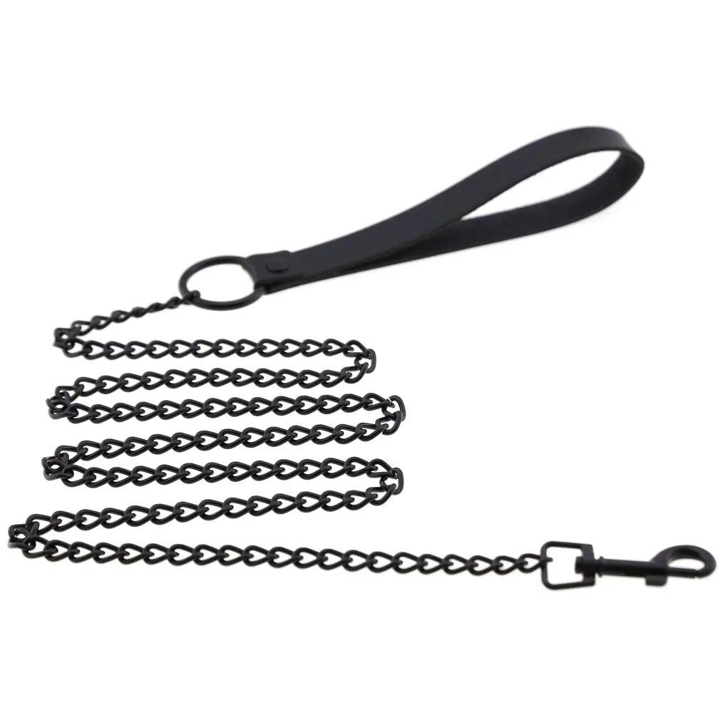 Exotic Accessories of Bdsm Slave Bondage Leather Collar with Leash Ring Steel Chain Sex Toys to Lover Roleplay Posture Spreader