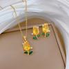 Champagne Gold Rose Set Light Luxury Temperament Gorgeous Full Diamond Necklace Women'S Versatile Collarbone Titanium Steel Chain