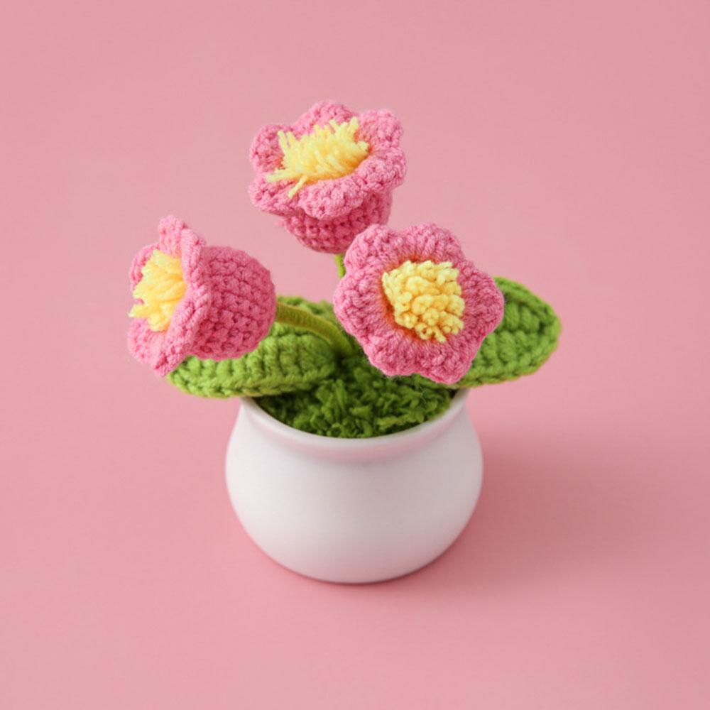 DIY Handwoven Mini Potted Flower Rose Tulip Daisy Office Desktop Ornamental Plant Woolen Thread Finished Product Home Decoration