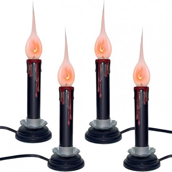 SUNSGNE Set of 4 Electric Window Candles, 7 Inch Plug in Window Candle Lamps with 7 Watt C26 Bulbs, Electric Candles with Black Wood Plum Iron Base,