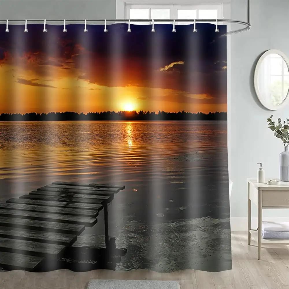 Natural Scenery Shower Curtain Set Waterfall Spring Landscape Home Bathtub Decor Waterproof Polyester Cloth Bathroom Curtains
