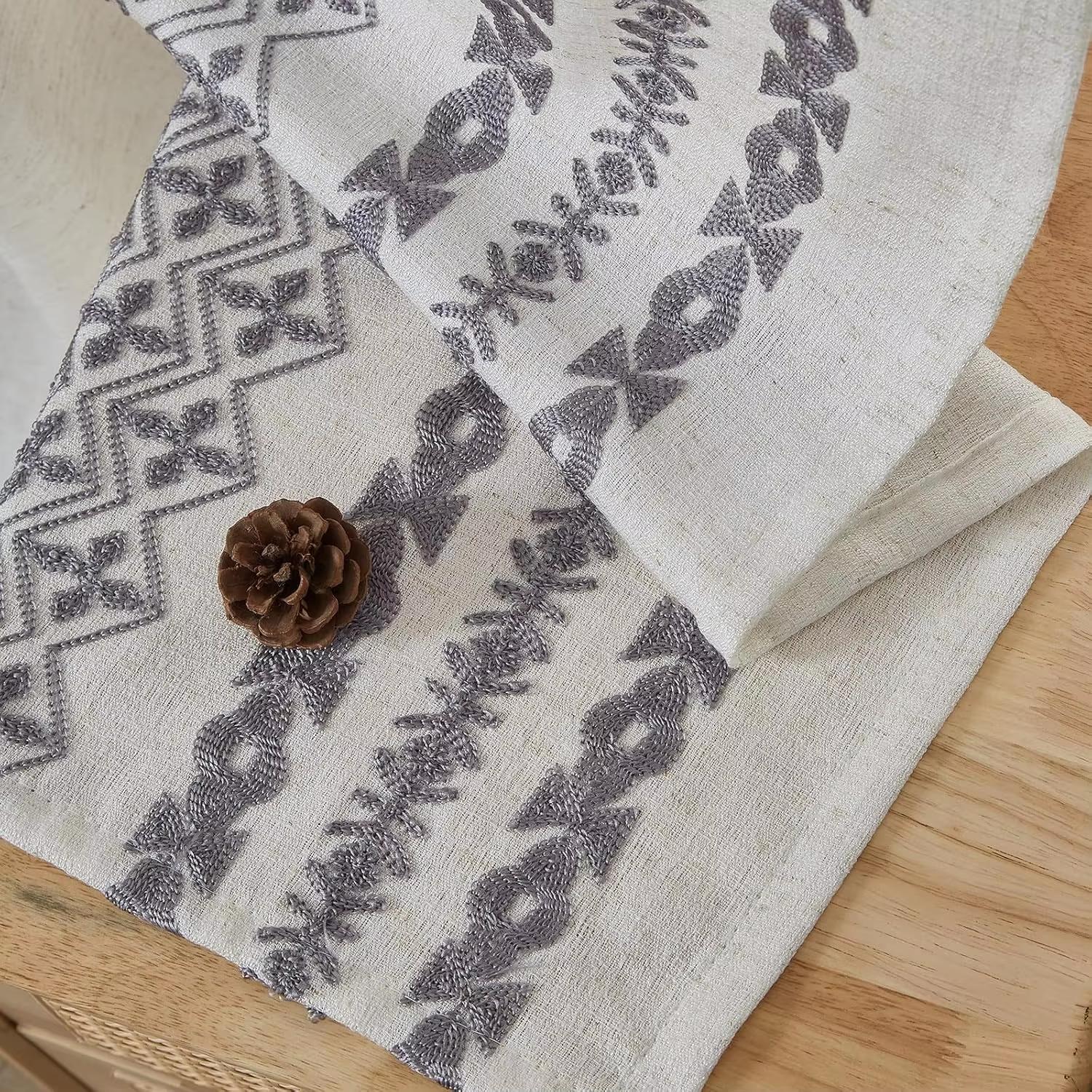 

1 шт. Шторы в стиле фермерского дома для гостиной, винтажные с цветочным и полосатым узором, текстурные льняные шторы, бохо вышитая штора для коттеджа 132x160cm&Grommet Top серый