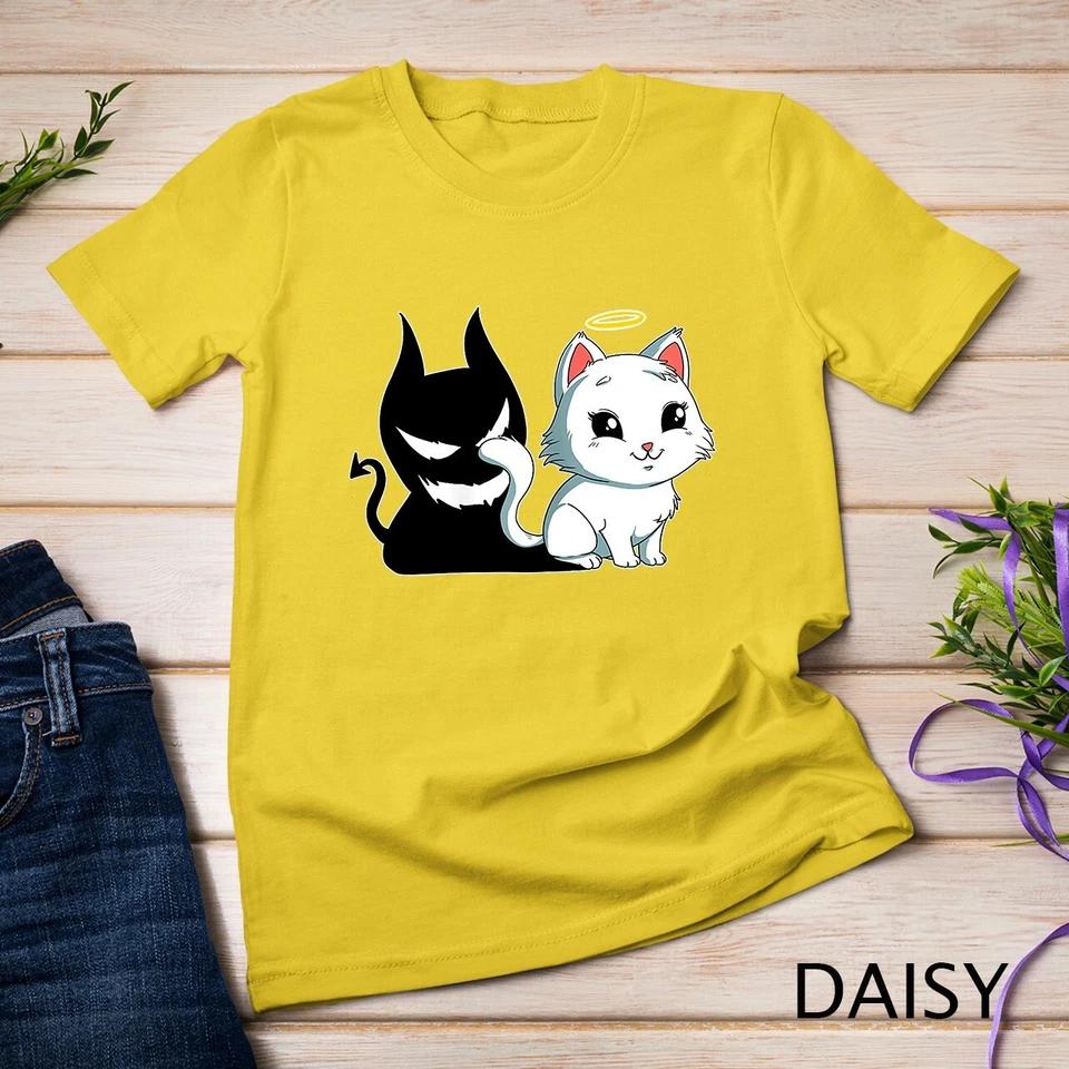 Funny Angel Devil Cat T-Shirt Sweet Dearly Kitty Demon Unisex T-shirt 4 S