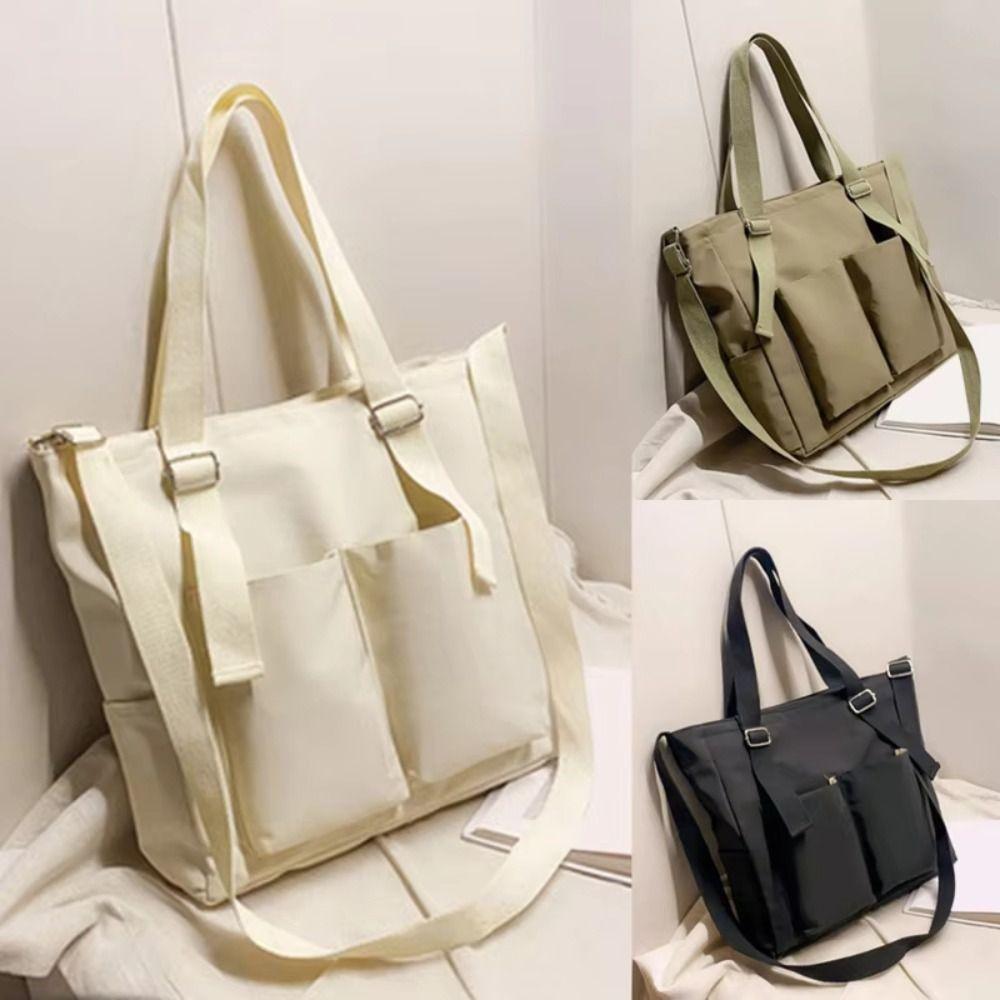 Large-Capacity One-Shoulder School Bag Korean Tote Bag Japanese Canvas Basket  Female