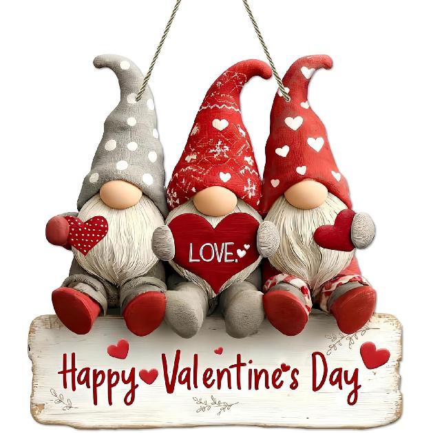 Happy Valentine s Day Door Sign Valentine s Day Hanging Sign Valentine Wreaths for Front Door Cute Love Hearts Gnome Door Hanger Indoor Outside Porch