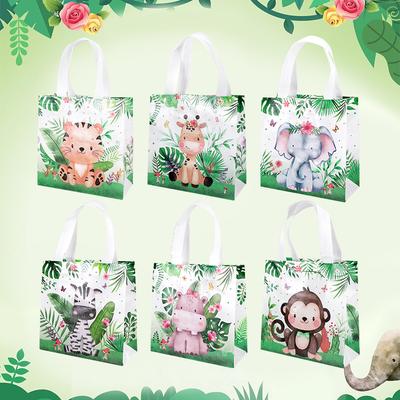 6pcs Jungle Animal Candy Gift Bag Non Woven Goodie Treat Bags Kid Safari Themed Birthday Party Favors Baby Shower Decor Supplies